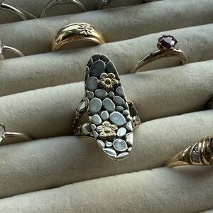 Silver and Gold Floral Ring Size 6